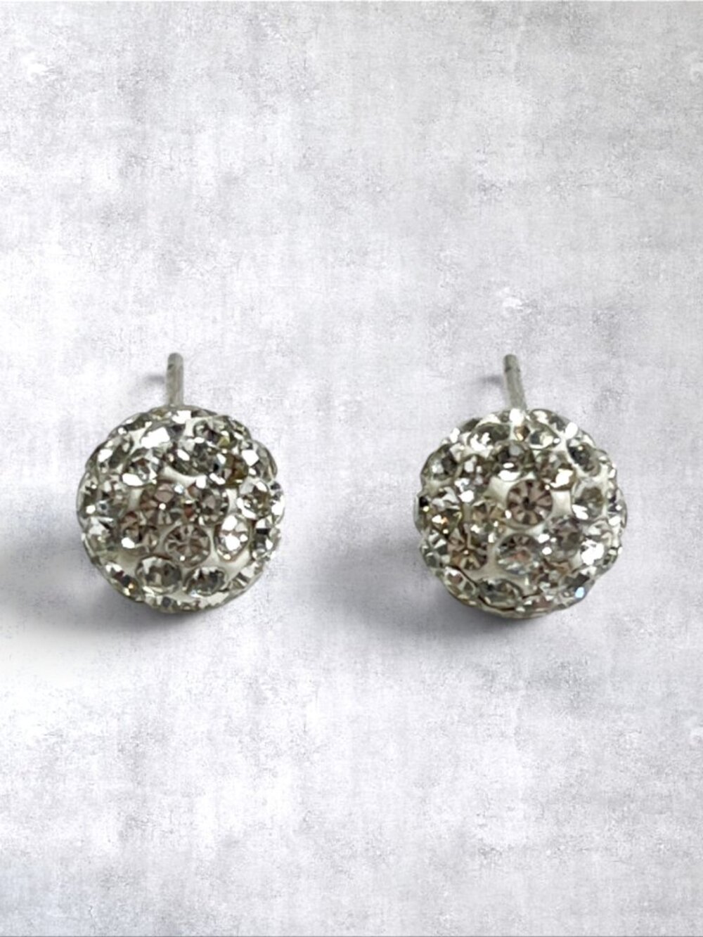 ATI 925 Sterling Silver Earrings Disco Ball Studs Round Pave Crystal 7.5 mm